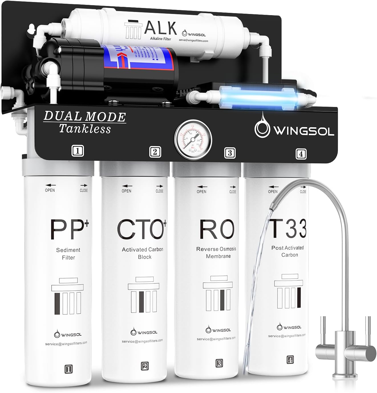 WINGSOL Replacement Filter Cartridge for RO Water Filter System Compatibel with: WS-QCJ-6RO (F-T33)(F-ALK)(F-Dual), T33