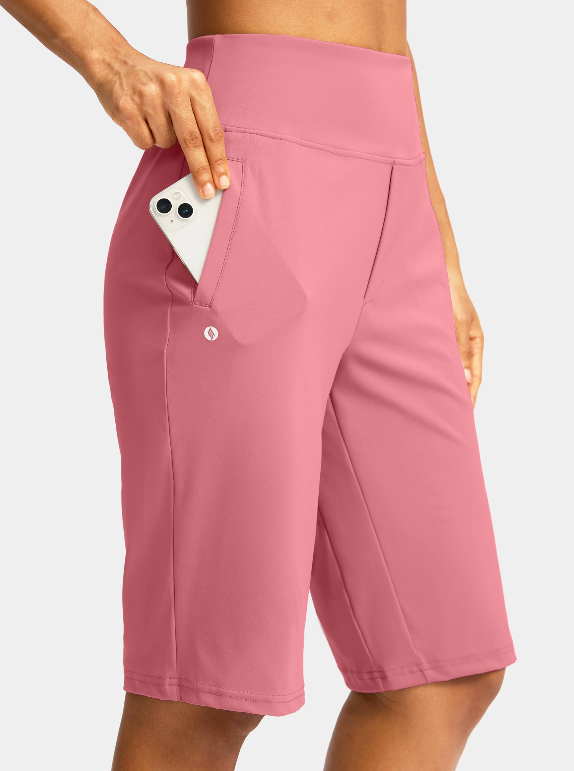 SANTINY Bermuda da donna da 30,5 cm, lunghezza al ginocchio, con tasche, a vita alta, elasticizzati, casual, da passeggio
