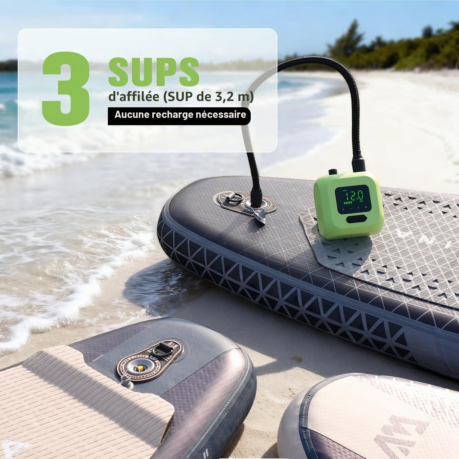 Pompe électrique pour SUP avec batterie, rechargeable haute pression 20 PSI, gonflage à double étage, arrêt automatique pour kayak, ailes de cerf-volant, tentes et matelas gonflables