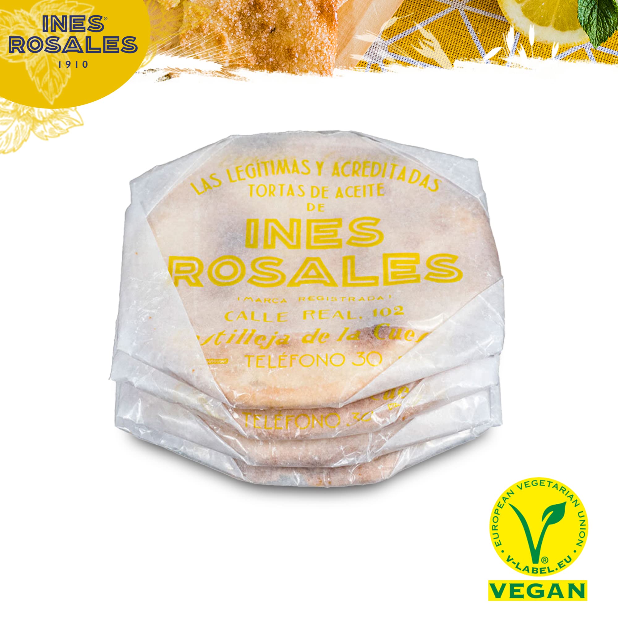 Ines Rosales Tortas all'olio di oliva dolce al limone, deliziosi biscotti vegani, snack spagnoli, 14 x 120g