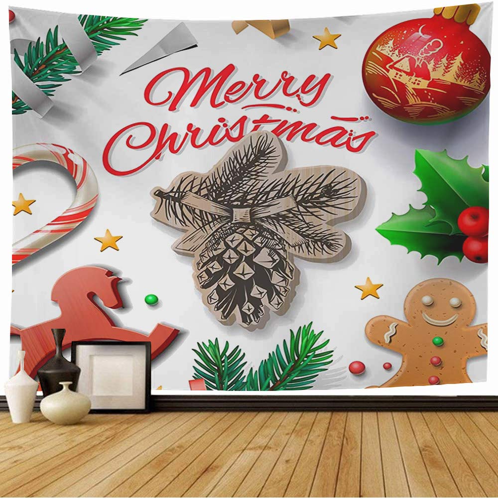Tapestry Wall Hanging Merry Men Hanging Christmas Season Toy Festive Rocking Decoration Holiday Textures Xtree Holidays Home Decorations for Bedroom Dorm Decor 60x50 Inch