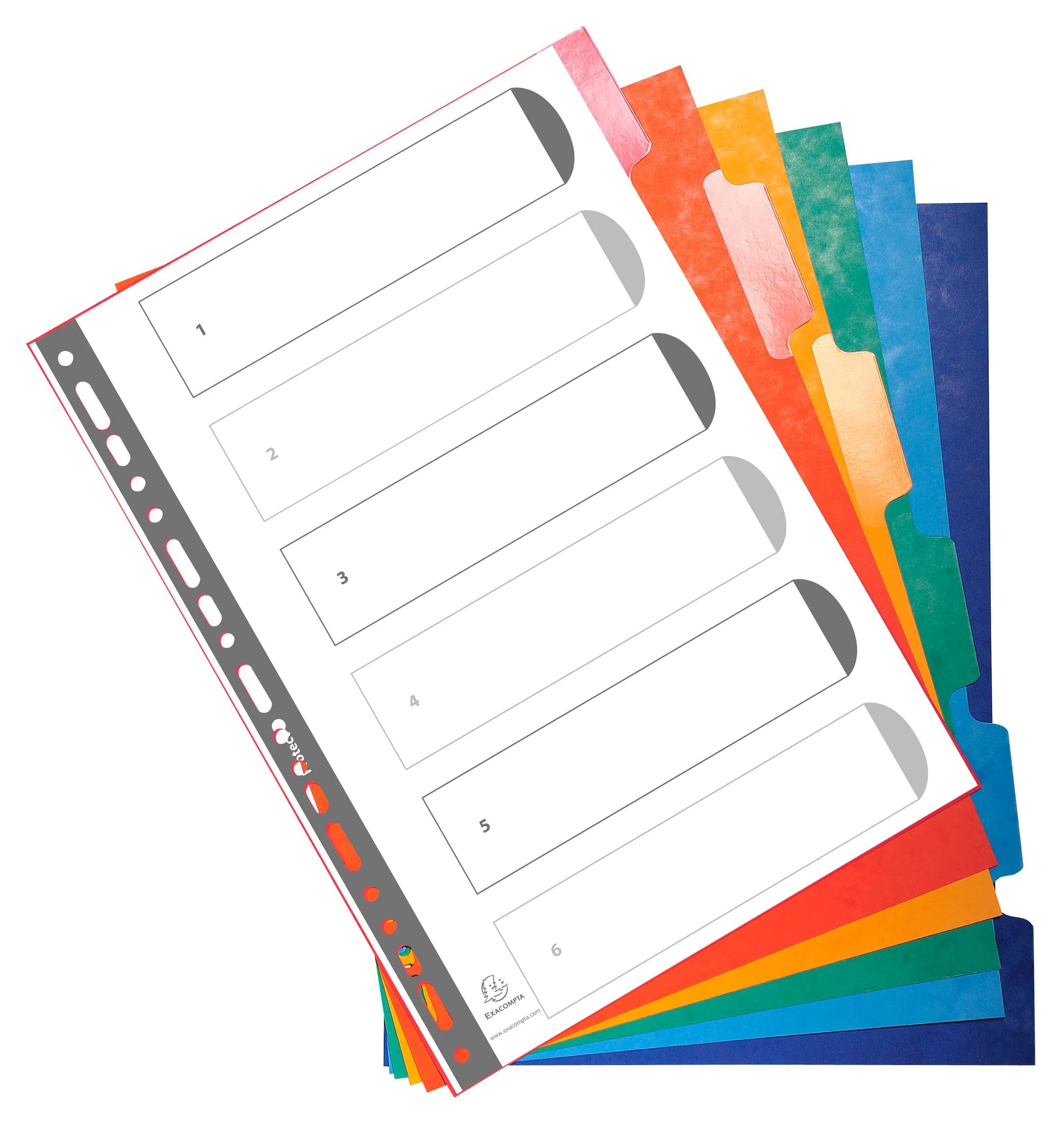 Exacompta 25 Register Glanzkarton 6 Taben blanko farbig A4