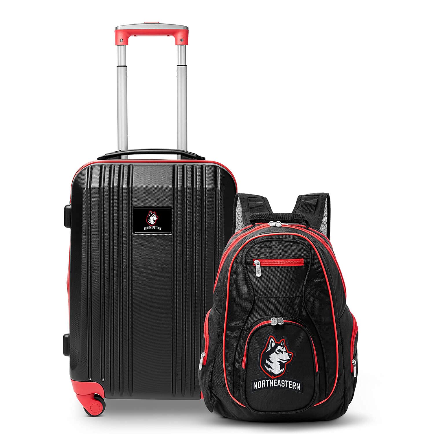 Denco Northeastern University Huskies 2-Piece Luggage Set, Includes 21-inch Two-Tone Hardcase Spinner and 19