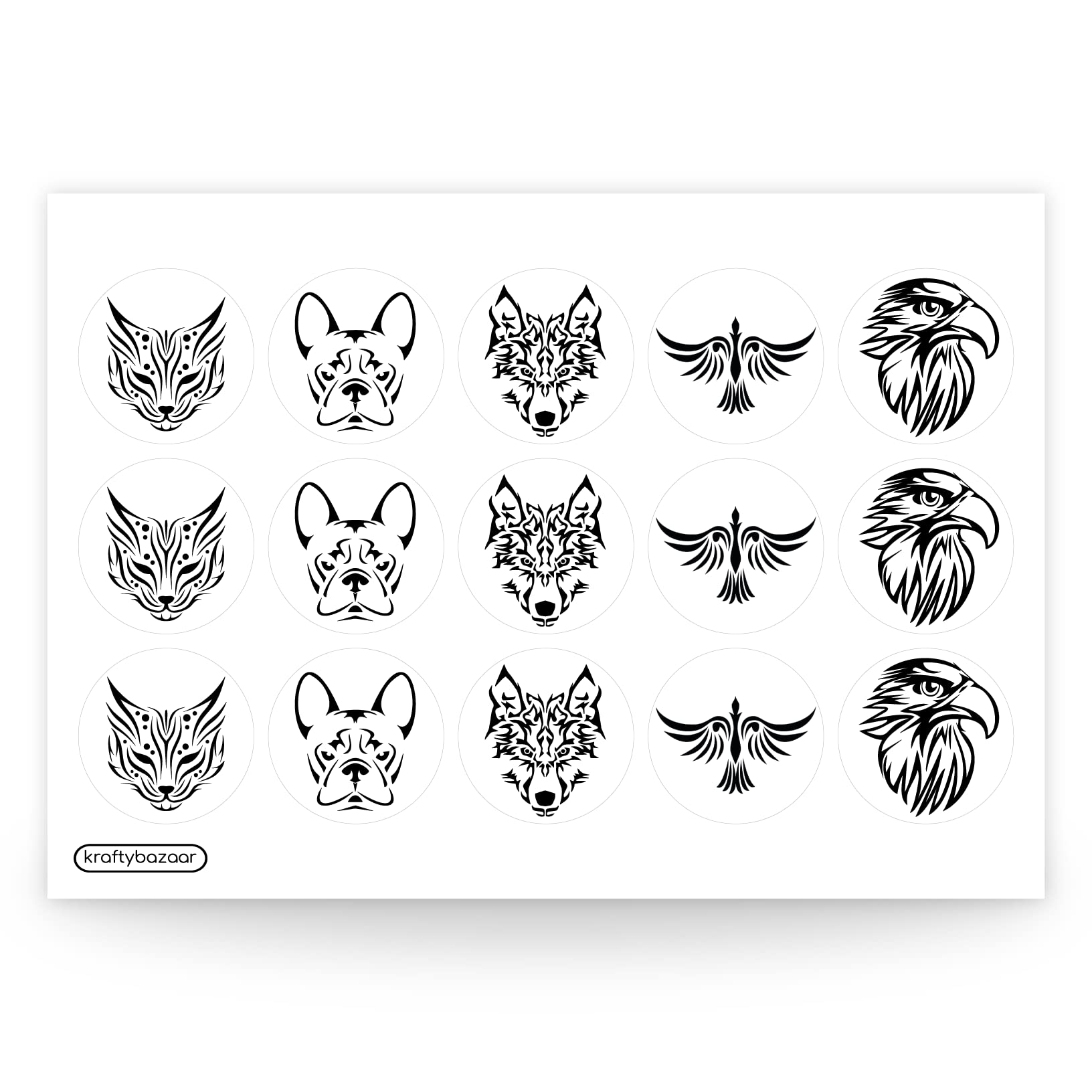 Pack of 180 Tribal Mix Animals Paper Labels, 37mm Self-Adhesive Stickers, Multipack Stationery Craft Decor Labels