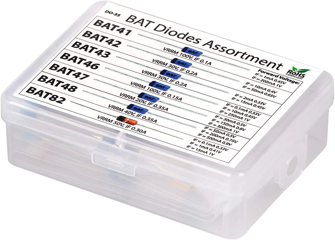 3pdt 70 pcs Blue Schottky Diode Assortment Kit: BAT41, BAT42, BAT43, BAT46, BAT47, BAT48, BAT82