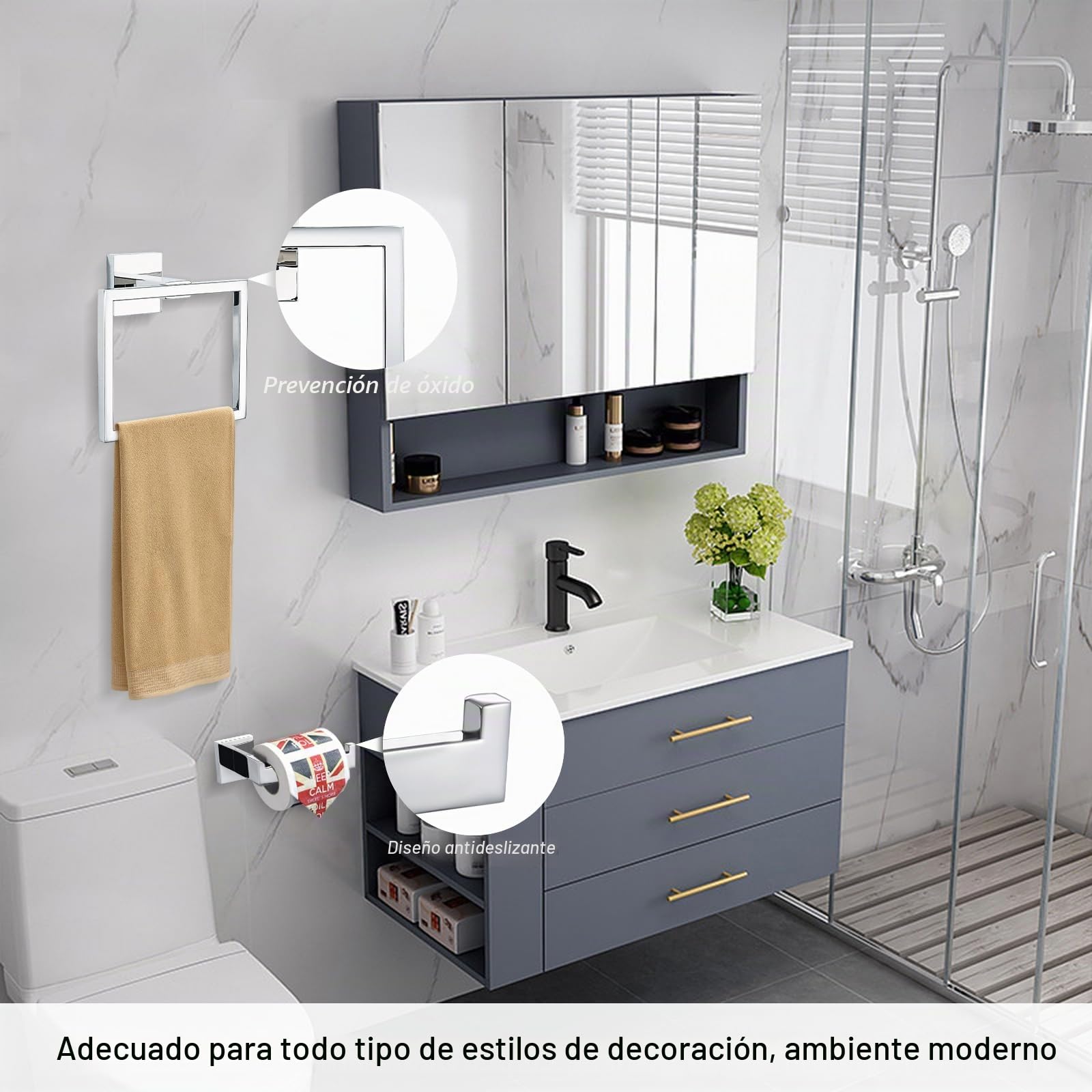 TURS Toalleros de Aro Acero Inoxidable Toallero de Estilo Montado en Pared e Anilla INOX 304 Chrome Accessori Bagno de Toalla Soporte de Toalla(Finitura Lucida)
