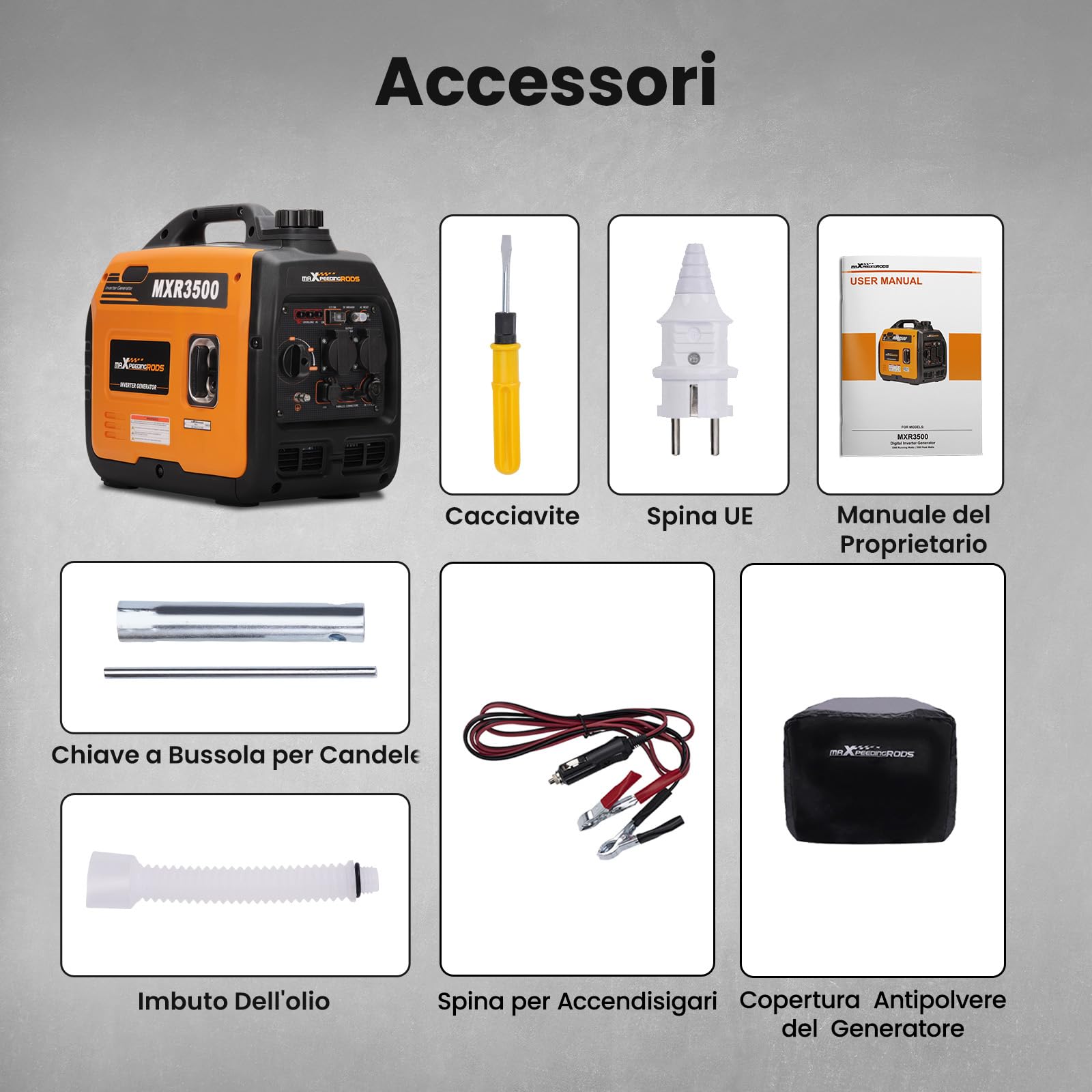 maXpeedingrods 3300W Generatore di Corrente Inverter Silenziato a Benzina 4 Tempi per all'Aperto Campeggio Partito Generator Elettrico Emergenza Portatile con Prese USB e 230V Leggero per Garage