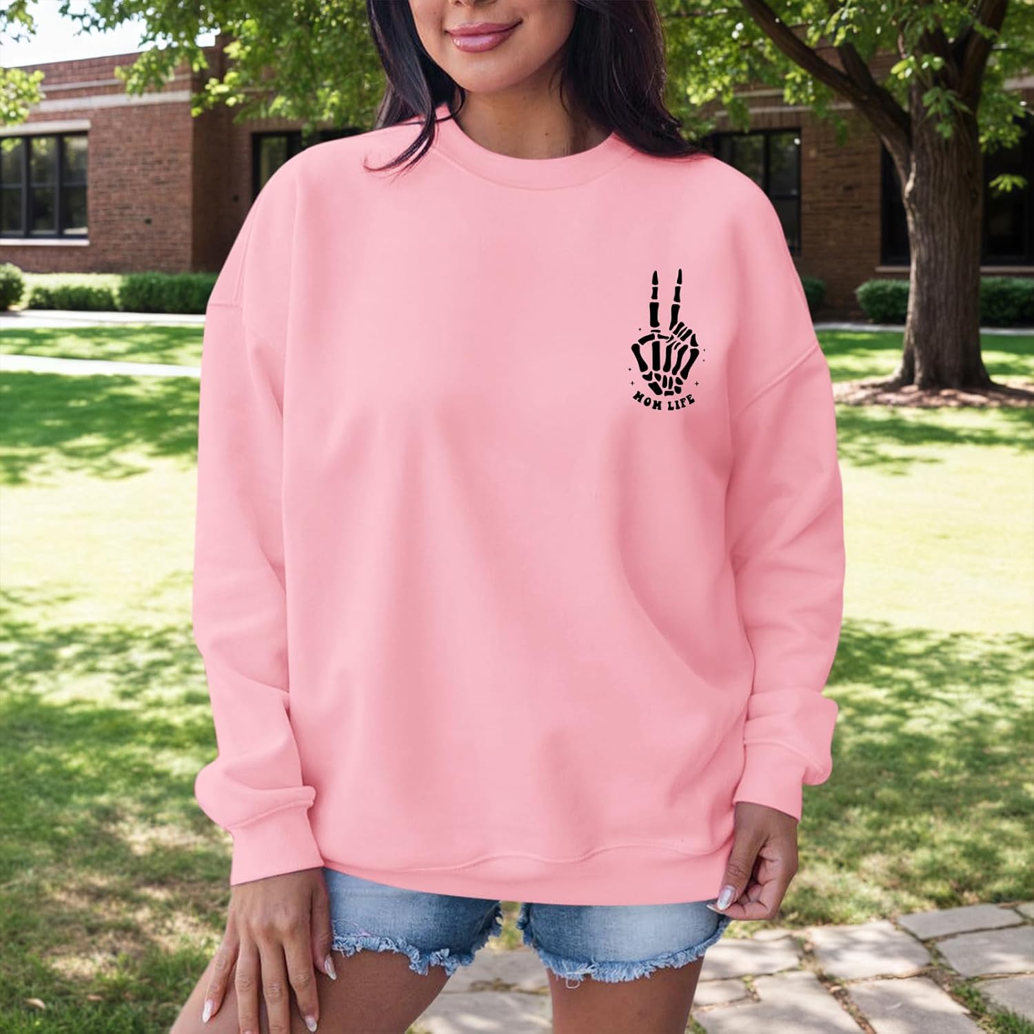 Mom Life Sweatshirt Mama Sweatshirts for Women Skeleton Halloween Long Sleeve Shirt Rock Crewneck Graphic Pullover - Image 5