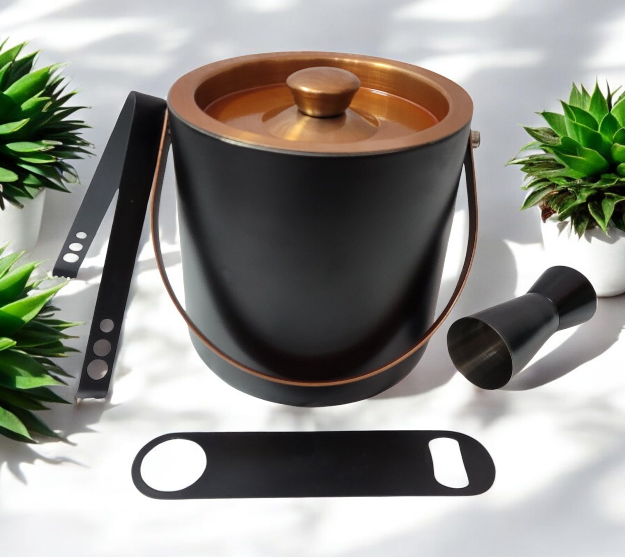 Nooks Stainless Steel Insulated Ice Bucket with Opener and Ice Tong and peg Measure | Keeps Ice Cold for 6 h | Great bar Tools for Home bar Accessories, Mini bar Medium. (Medium)