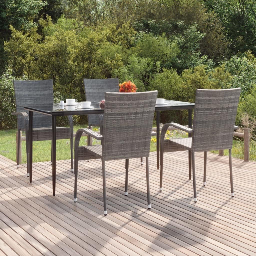 vidaXL Patio Dining Set 5 Piece, Rattan Patio Conversation Set, Wicker Outdoor Dining Table and Chair Set for Garden, Modern Style, Gray Poly Rattan