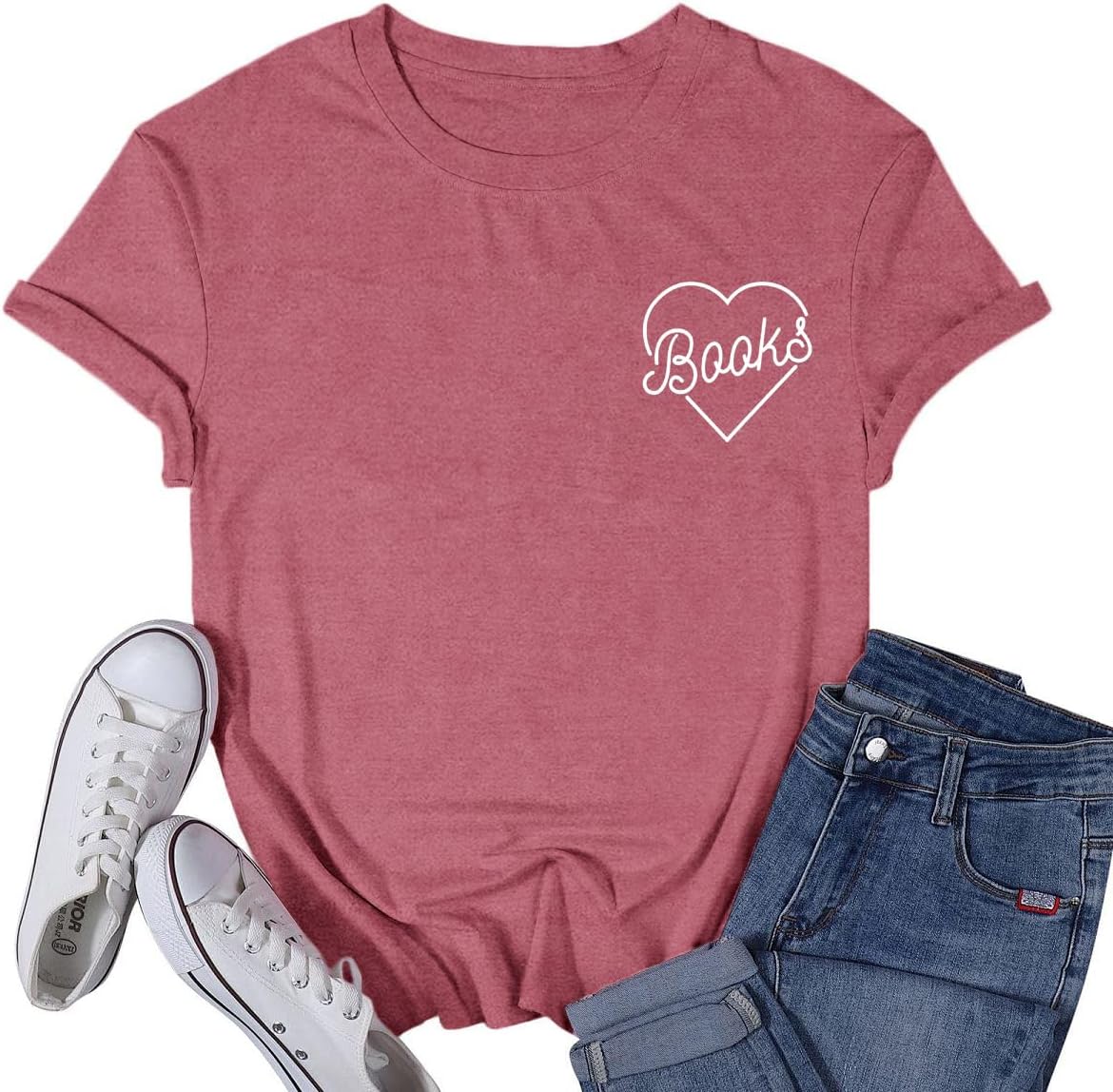 Book Shirts for Women Heart Bookworm Reading Lover T-Shirt Read Teacher Life Teach Tee Tops