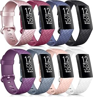 8 Pack Sport Bands Compatible with Fitbit Charge 4 Bands/Fitbit Charge 3 Bands, Classic Soft Silicone Replacement Wristbands Straps for Fitbit Charge 4 / Charge 3 / Charge 3 SE (Small, 8 Pack B)