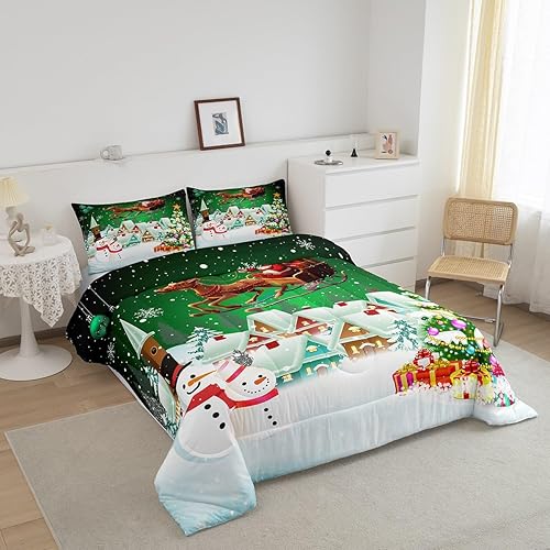Miniatura 5 de Manfei Juego de edredón de Navidad, tamaño matrimonial, juego de edredón de árbol de Navidad con muñeco de nieve con 2 fundas de almohada, juego de