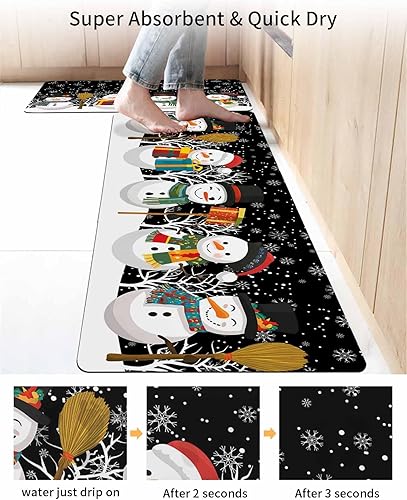 Miniatura 4 de Tapete de baño de muñeco de nieve negro para bañera, antideslizante, secado rápido y absorbente, tierra de diatomeas, fregadero, dormitorio, cocina,