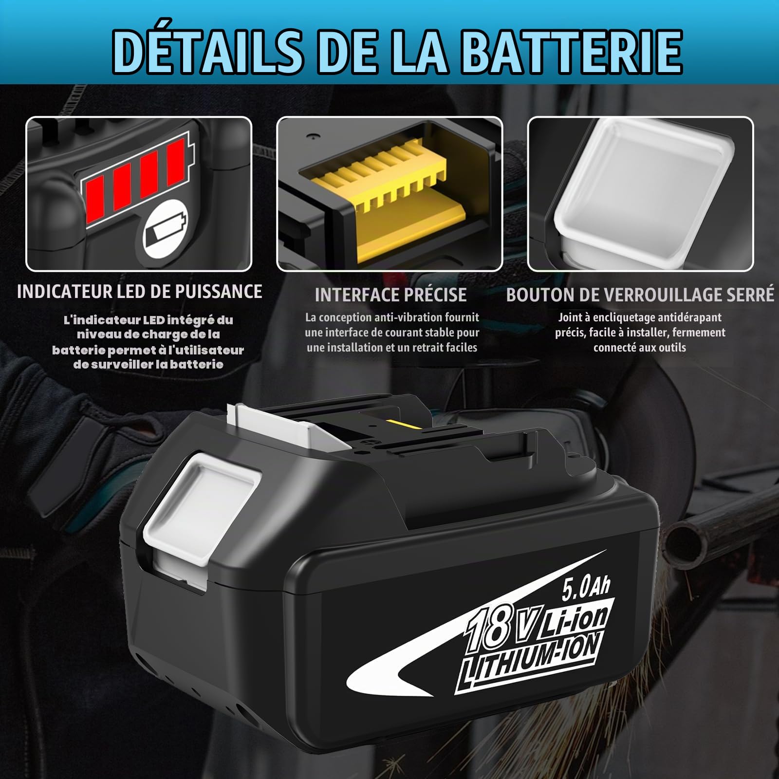 2X Rechange BL1850B pour Makita Batterie 18V 5,0Ah Compatible avec Chargeur 3 A DC18RCT BL1860B BL1840B BL1835B BL1850BB BL1845B BL1860 BL1850 194205-3 LXT-400 avec Outil