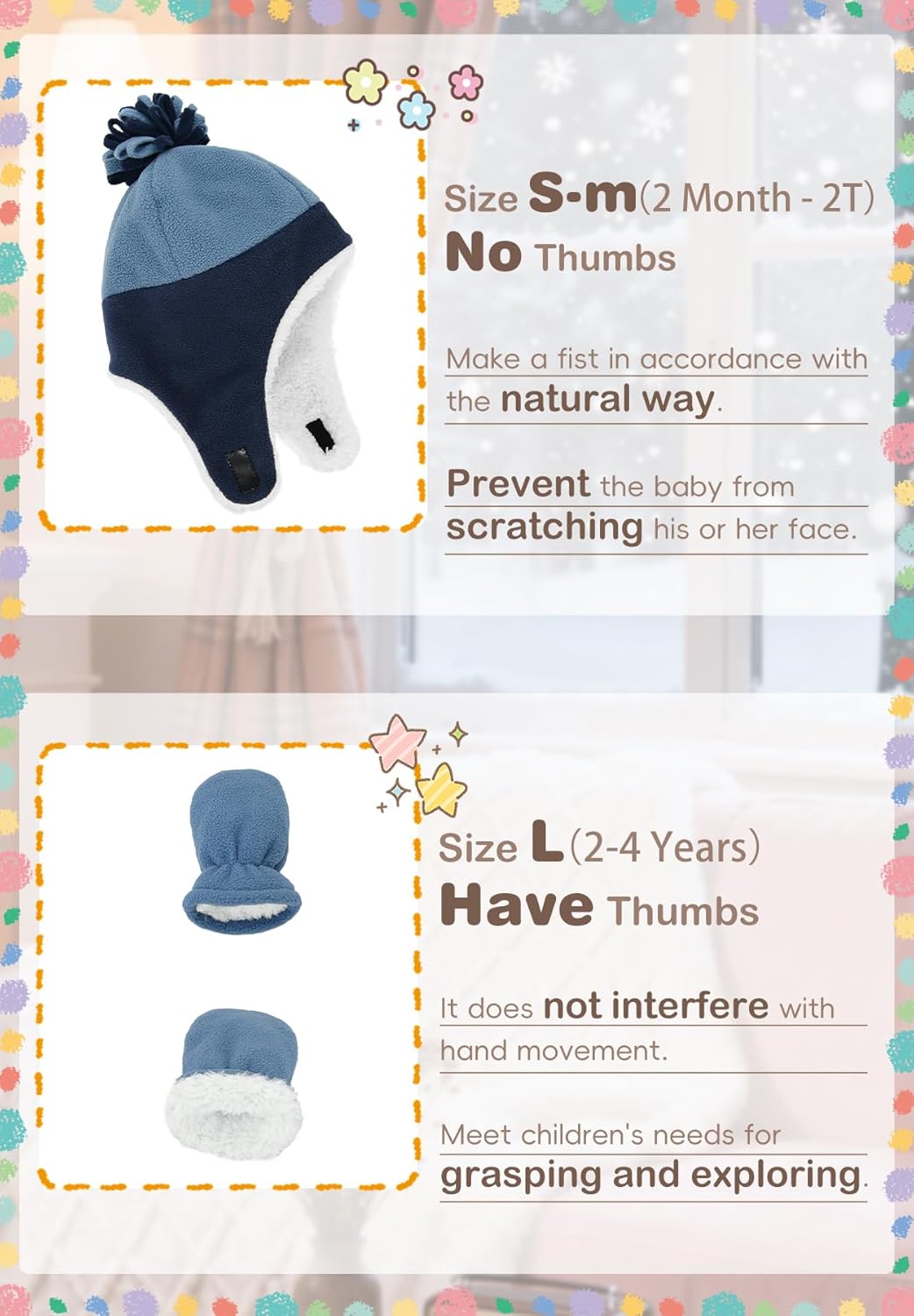 Zando Baby Winter Hat and Mitten Set Size 3M-7Y - Cute Fleece Sherpa Lined Warm Beanie for Toddler Kids Newborn Boys Girls - Image 5