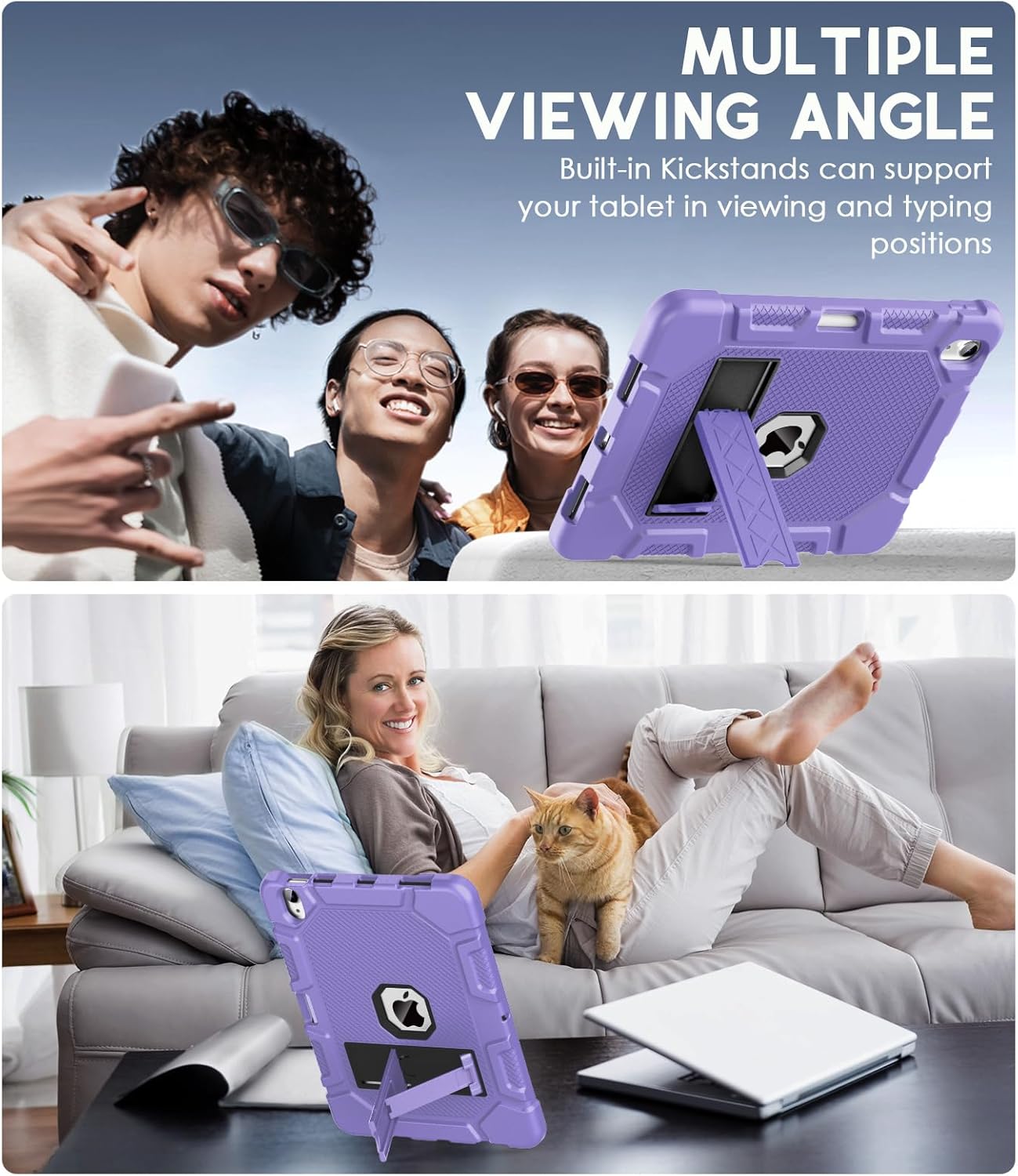 Azzsy Case for iPad Air 11 Inch M4/M3/M2 (2026/2025/2024), iPad Air 5th/4th Generation 10.9 Inch (2022/2020), Heavy Duty Shockproof Rugged Protective Case with Pencil Holder, Purple