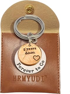 2 Year Anniversary Copper Gift Coin Keychain with a 2023 Penny, 2 Years Down and Forever To Go Key Chain Gift, Anniversary Presents for Wife Husband, Girlfriend Boyfriend