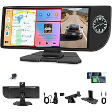10.26" Wireless CarPlay Screen for Car, Portable Apple Car Play & Android Auto HD Touchscreen with 4K Dash Cam/1080P Backup Camera/GPS Navigation/Mirror Link/FM/Voice Control for All Vehicles