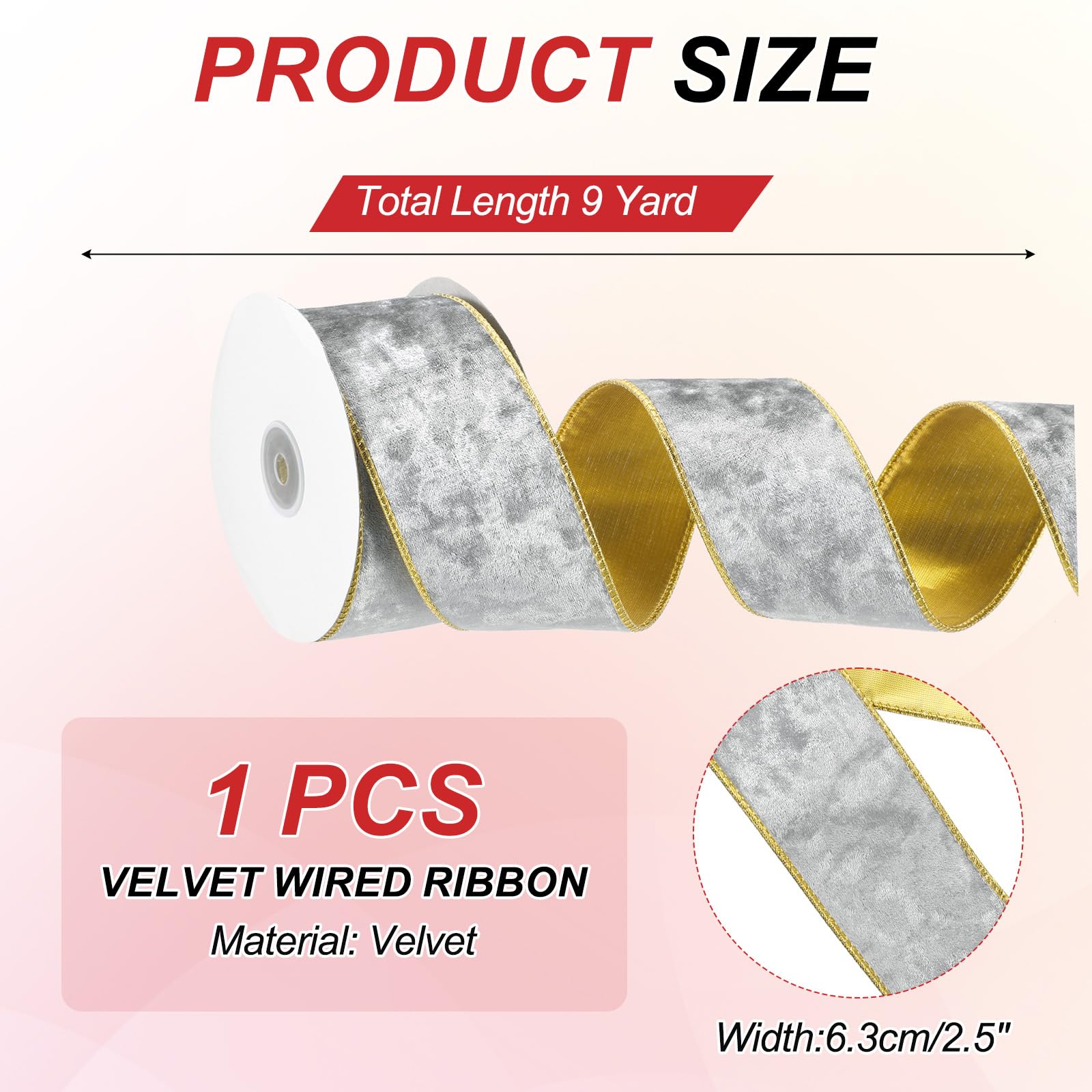 PATIKIL 2.5 Inch x 10 Yards Velvet Wired Ribbon - Image 2
