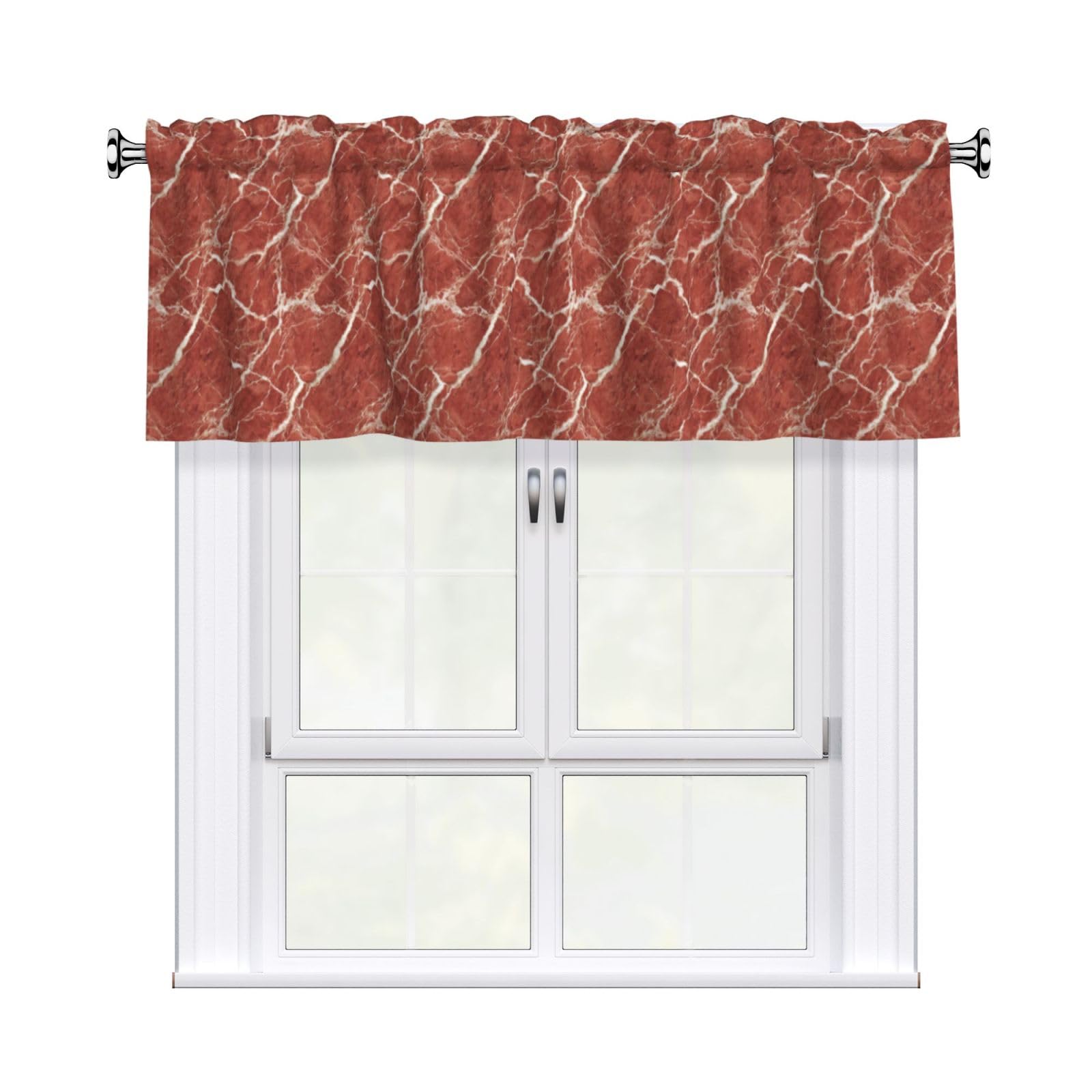 Woshuwo Red Marble Valances For Windows Rod Pocket Window Treatment Short Curtains For Kitchen Living Room Bedroom Decor 54x18in