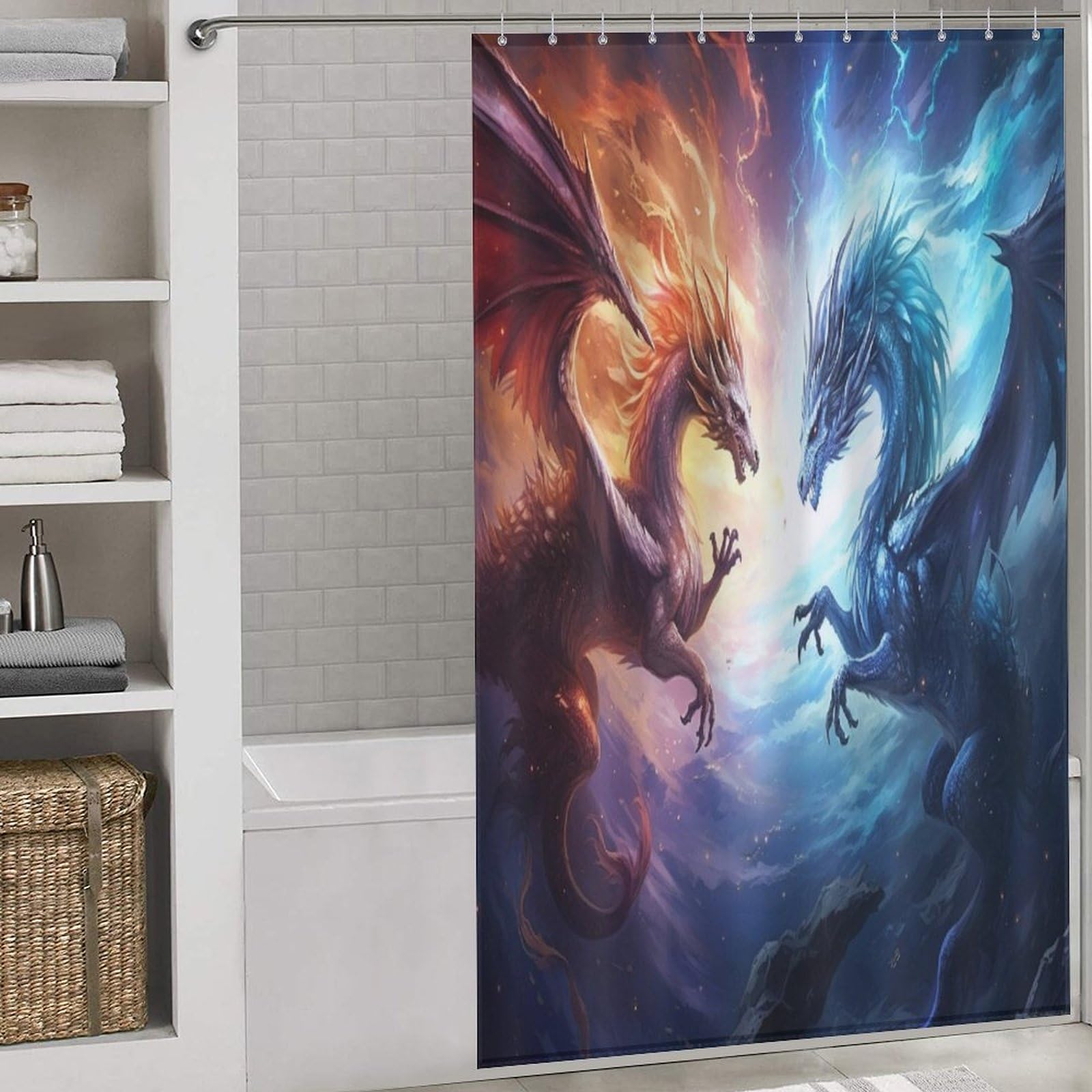 Rideau de douche dragon imperméable pour stopper l'eau sur le sol de bain