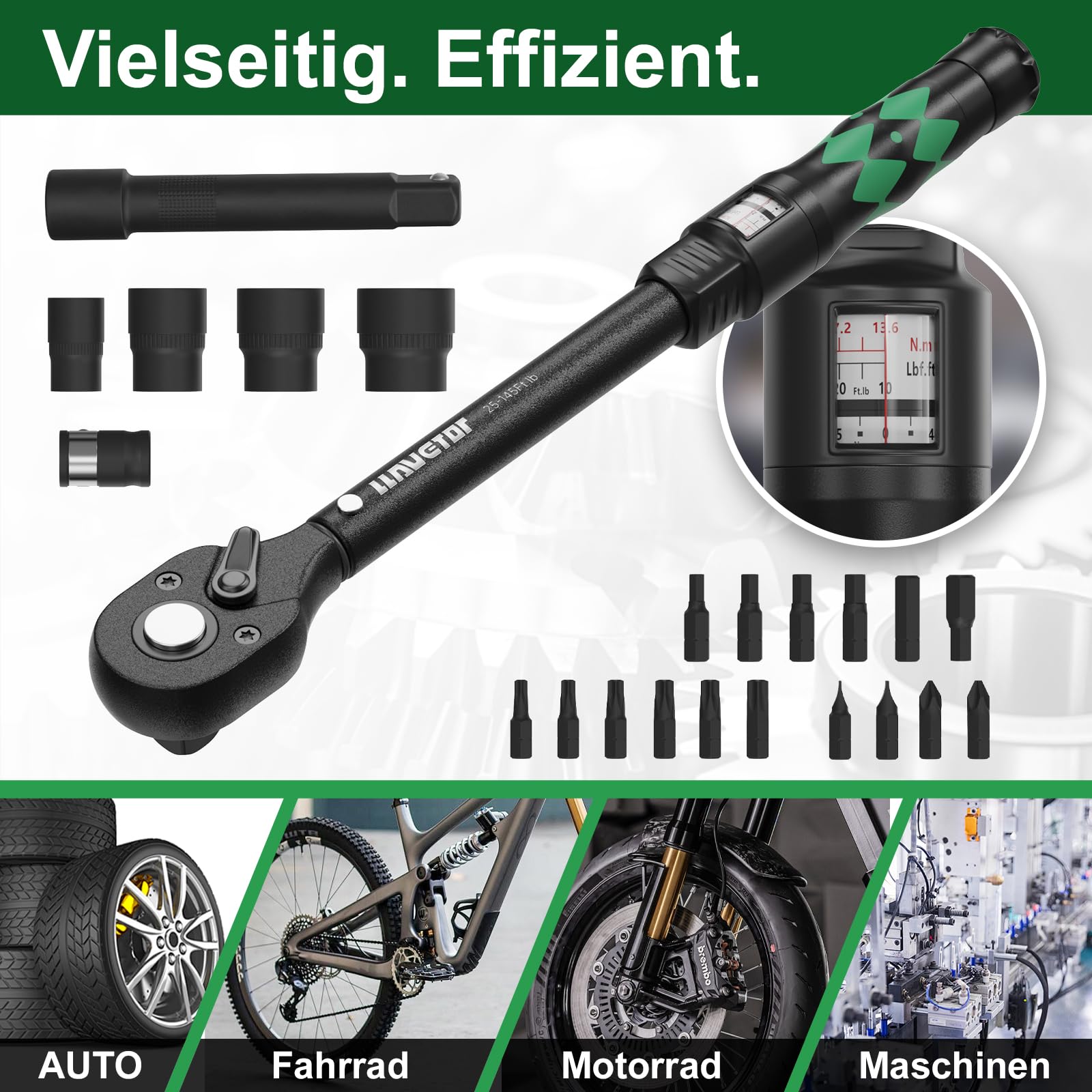 Clé Dynamométrique 3/8" 20-110NM Haute Précision ±3% avec Boîte de Rangement