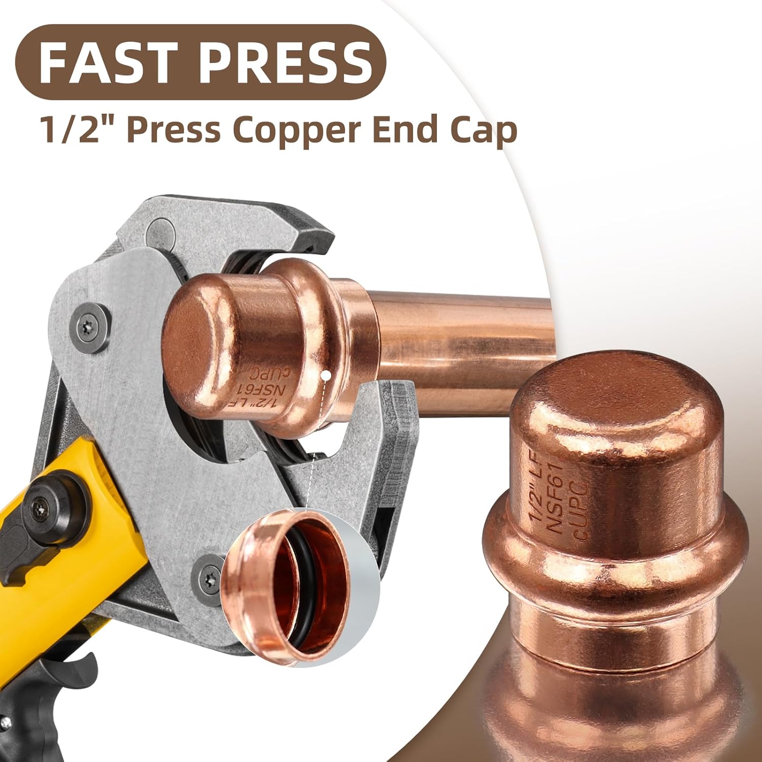 Copper Press Fittings 1/2" Copper End Cap, Zero Lead 1/2" Coopers Press Cap End Plug Coppers Pipe Caps for Plumbing,OD 5/8",Use with Hydraulic Press Fitting Tool,12PCS