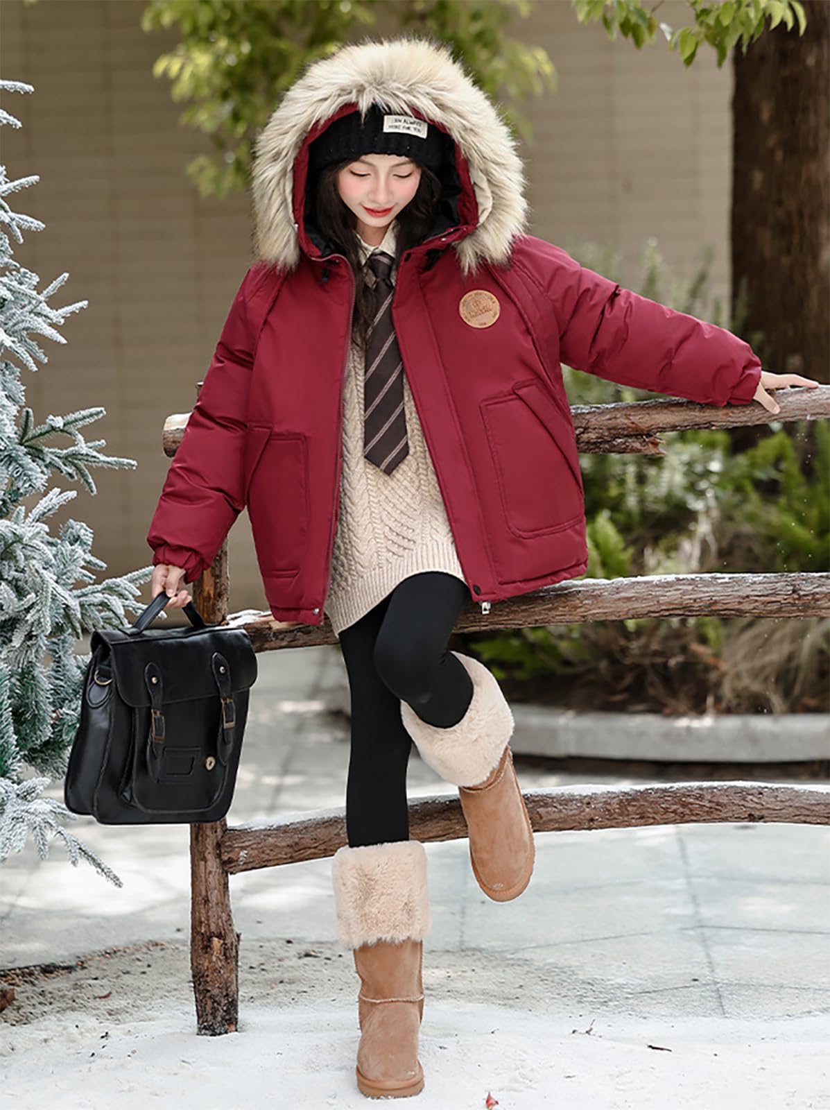 Cappotto per bambini e bambine invernali, calde, giacca per bambini, piumino a metà lungo, con cappuccio in pelliccia