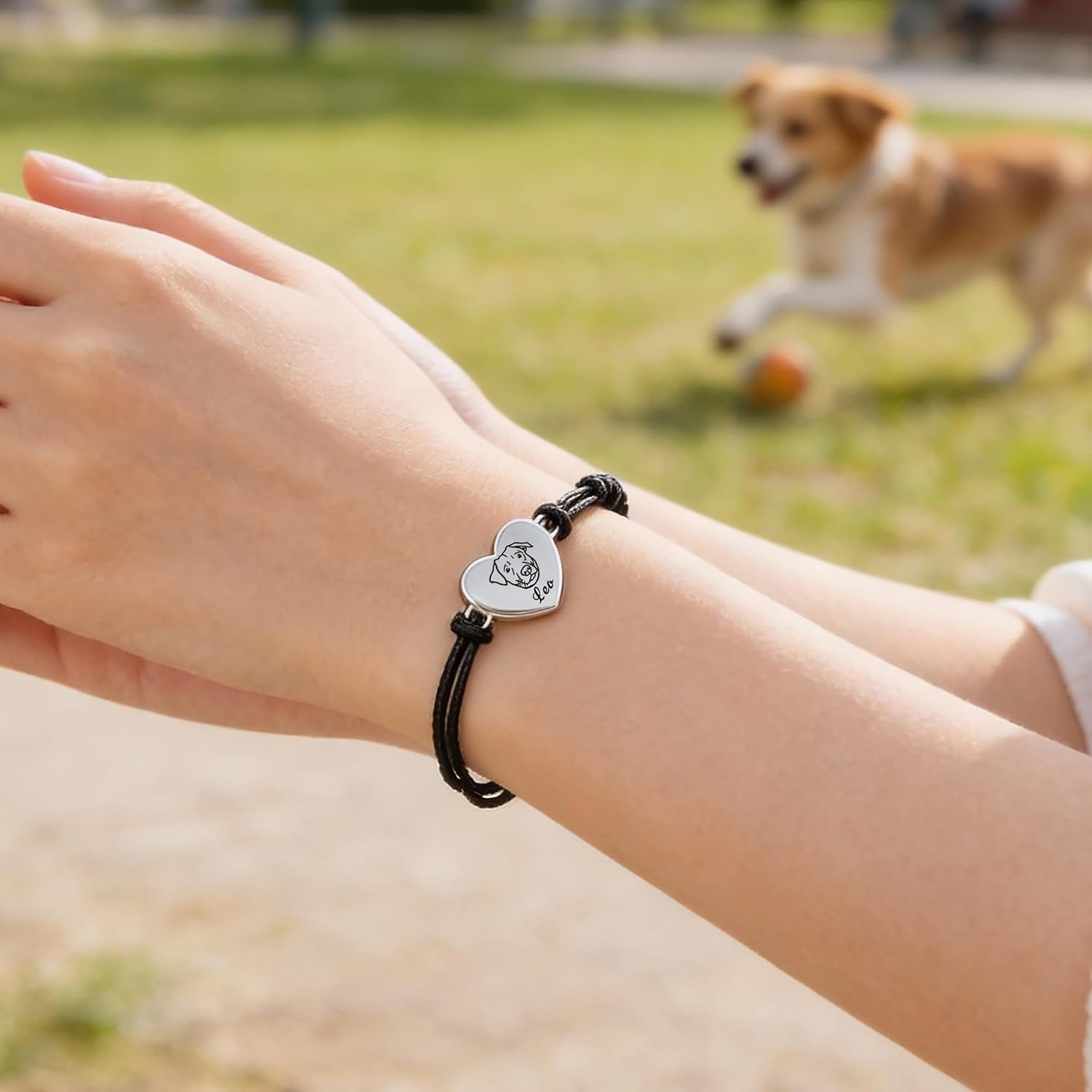 STINI Custom Name Bracelets for Women, Personalized Heart Shape Dog Cat Face Bracelets Gifts for Pet Lovers