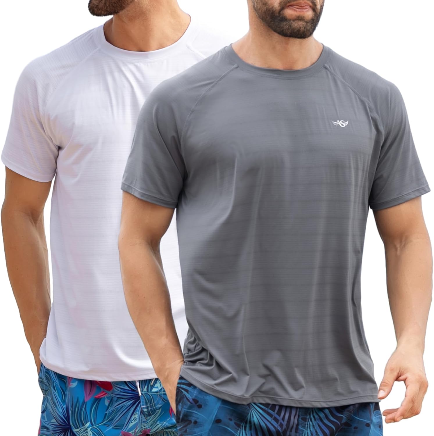 Men's Rash Guard Swim Shirts UPF 50+ Short Sleeve Fishing Quick Dry Beach-Recommended Larger one