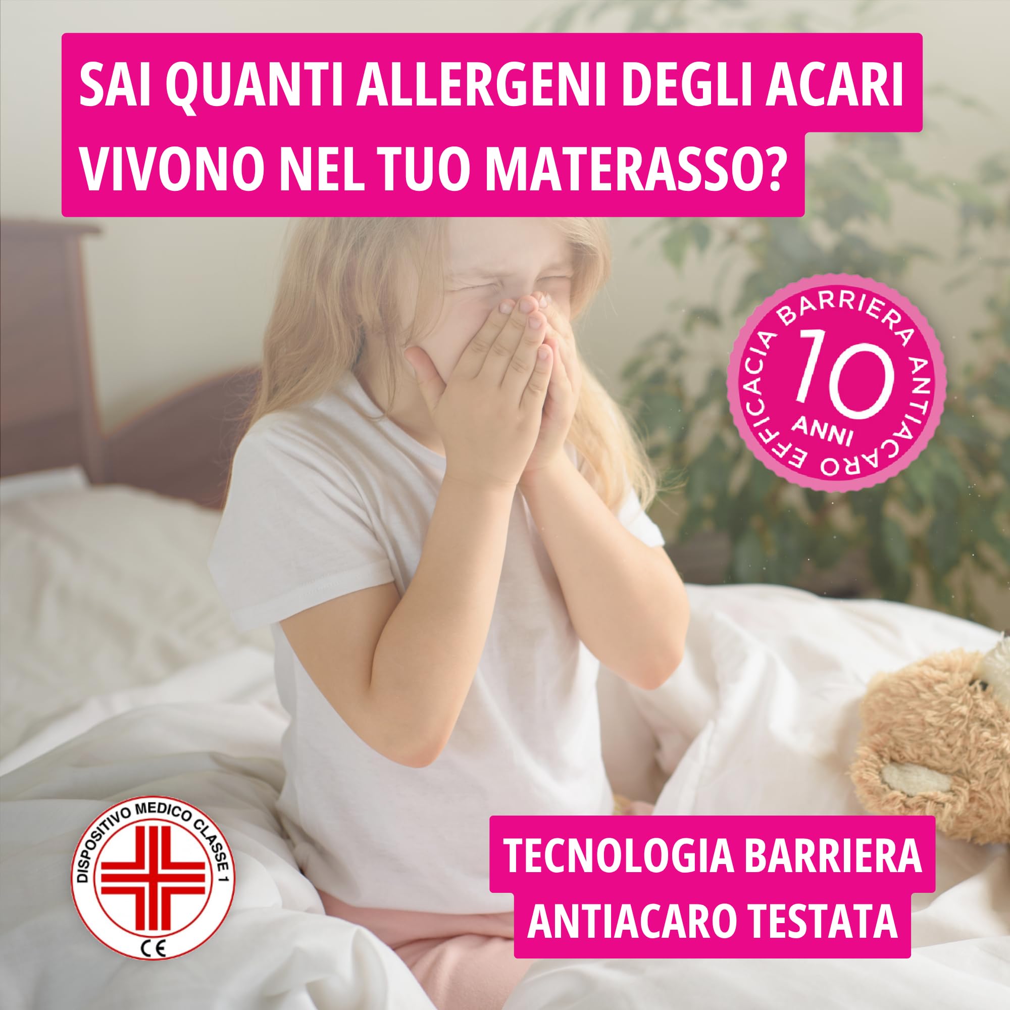 Allergosystem Set Coprimaterasso Antiacaro Singolo con Cerniera 80x190cm e Copriscuscino Letto 50x80cm - Dispositivo Medico Antiacaro e Anallergico MADE IN ITALY - Linea Sogno | Copriscuscino 50x80cm, Dispositivo Medico, Anallergico, Made in Italy, Copri