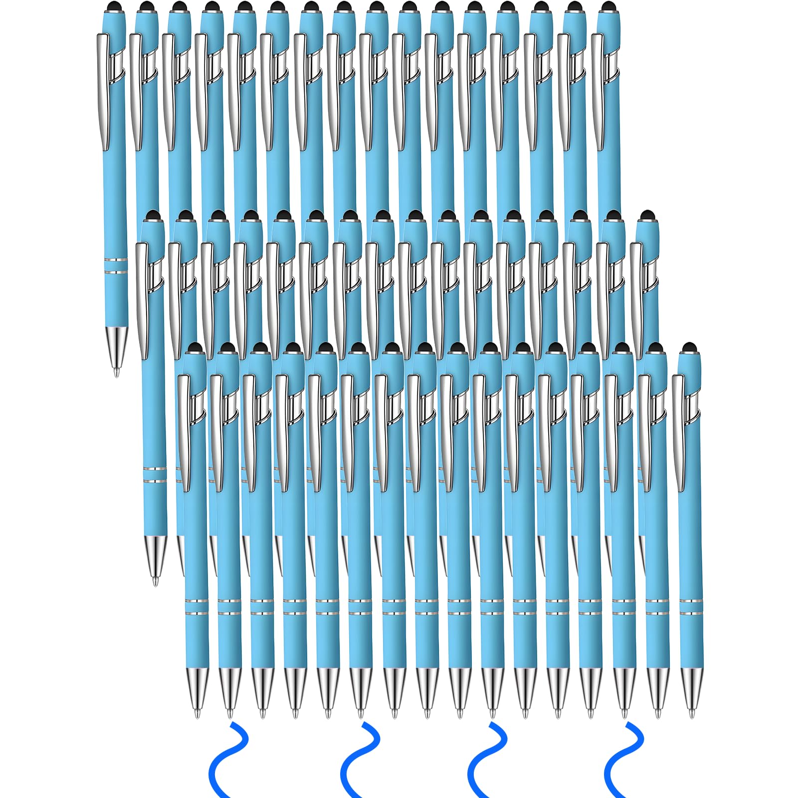 50 penne a sfera con inchiostro blu con stilo 2 in 1, penna a sfera per touch screen, penna di ringraziamento 2 in 1, regalo di ringraziamento per colleghi, colleghi, ufficio (azzurro)