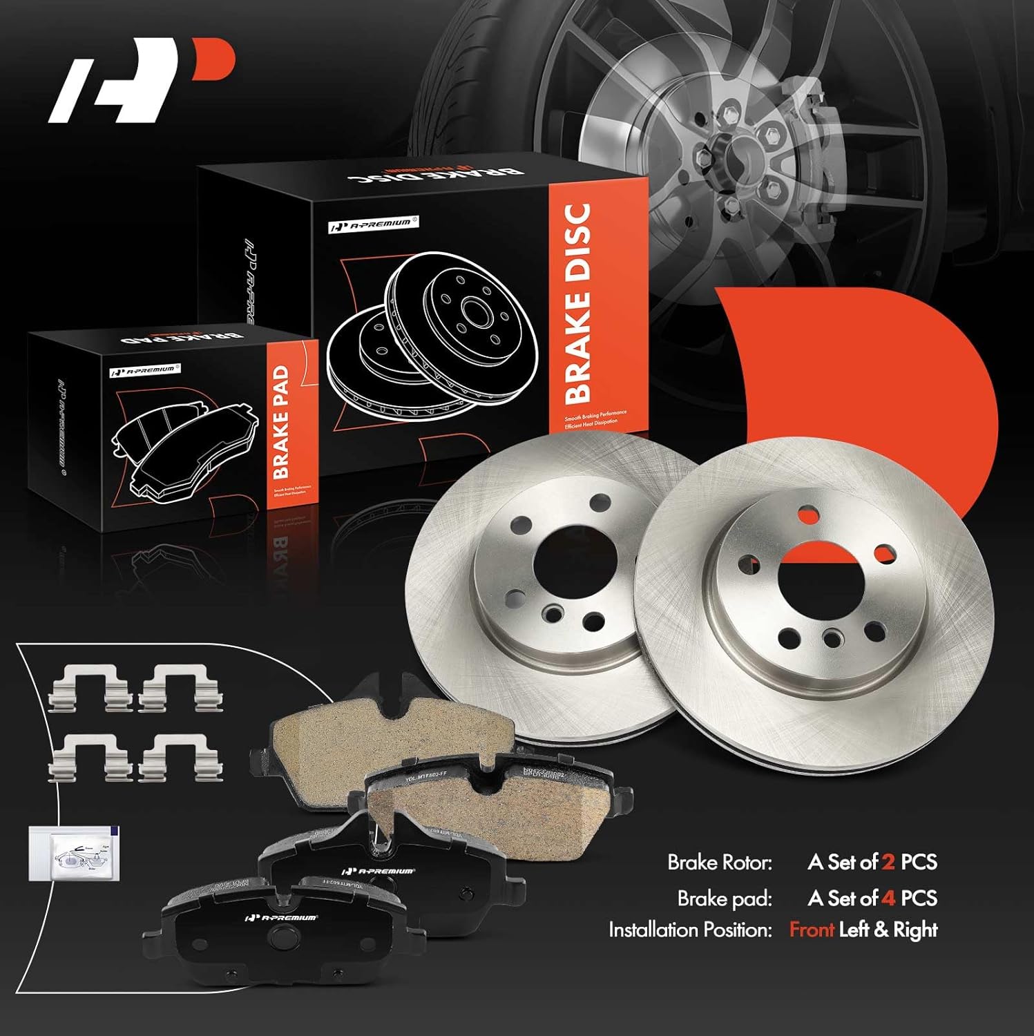 A-Premium 11.02 inch (280mm) Front Vented Disc Brake Rotors + Ceramic Pads Kit Compatible with Select Mini Models - Cooper 2014 2015 2016, 6-PC Set
