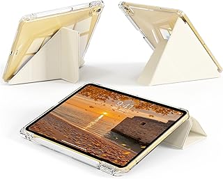 iPad 11世代 (A16) 10世代 ケース iPad 第11/10世代 ケース 11/10.9インチ 2025/2022 透明バックカバー 折りたたみ可能 多機能スタンド ペンシル収納 軽量 薄型 耐衝撃 傷つけ防止 PU合成レザー オートスリープ機能 A2696 A2757 A2777 (ホワイト)