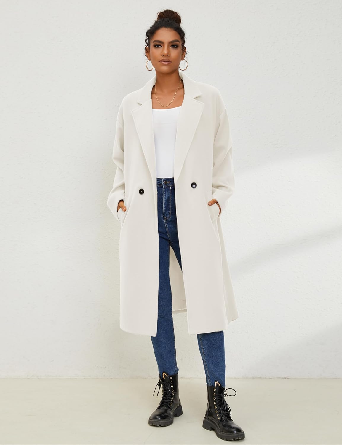 UANEO Women's Wool Blend Coat Oversized Double Breasted Long Trench Overcoat Winter - Image 3