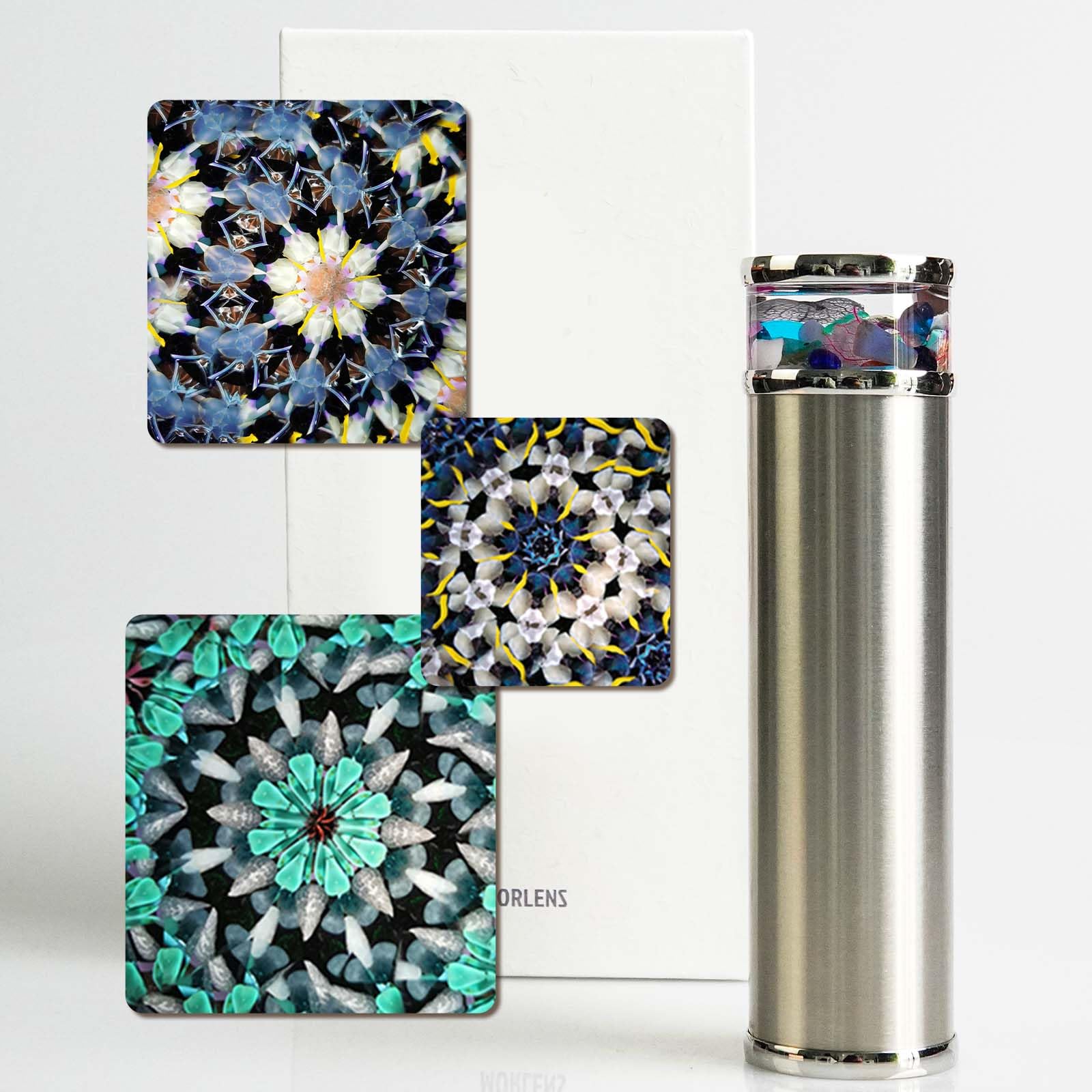 Classic Stainless Steel Handmade Kaleidoscope,Natural Agates Gems Crystals and Healing Stones Core Box,5.3” Gentleman Full Visual Kaleidoscope for Adults,Gift Box,Anniversary Birthday Gift for Man