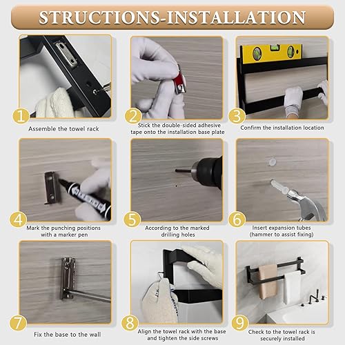 Miniatura 7 de Alise GOY2700-LS - Toallero doble de baño, toallero negro para lavabo de baño, colgador de toallas de pared de acero inoxidable SUS304, níquel