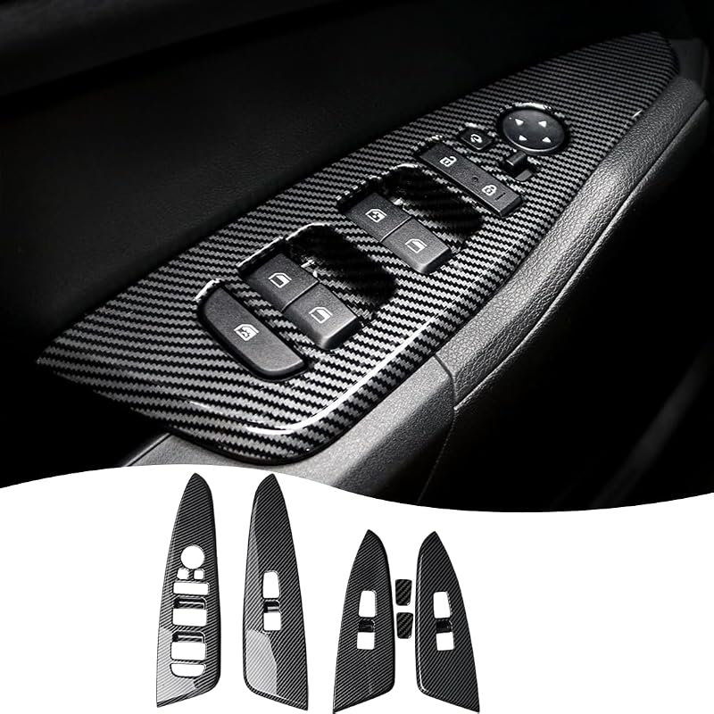 Capa do painel dos comandos dos vidros do apoio de braço MUXEE em ABS com padrão fibra de carbono para Kia Sportage 2023 a 2025 – Kit com 6 unidades
