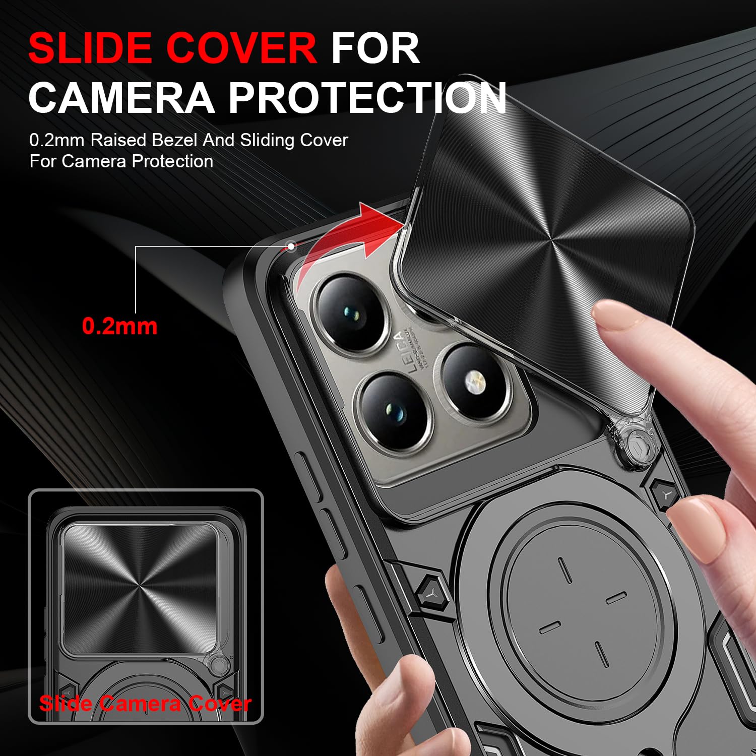 XRCS for Xiaomi 14T Pro Case,with Camera Lens Cover Slider 1Pack Screen Protectors Magnetic Kickstand Protective Case Heavy Duty Rugged Cell Phone Protective Cover Black - Image 2