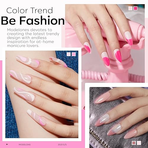 Miniatura 2 de Modelones Juego de 6 esmaltes de uñas en gel, rosa claro, intenso y piel, transparente, blanco, primavera, con delineador para arte, semipermanente,