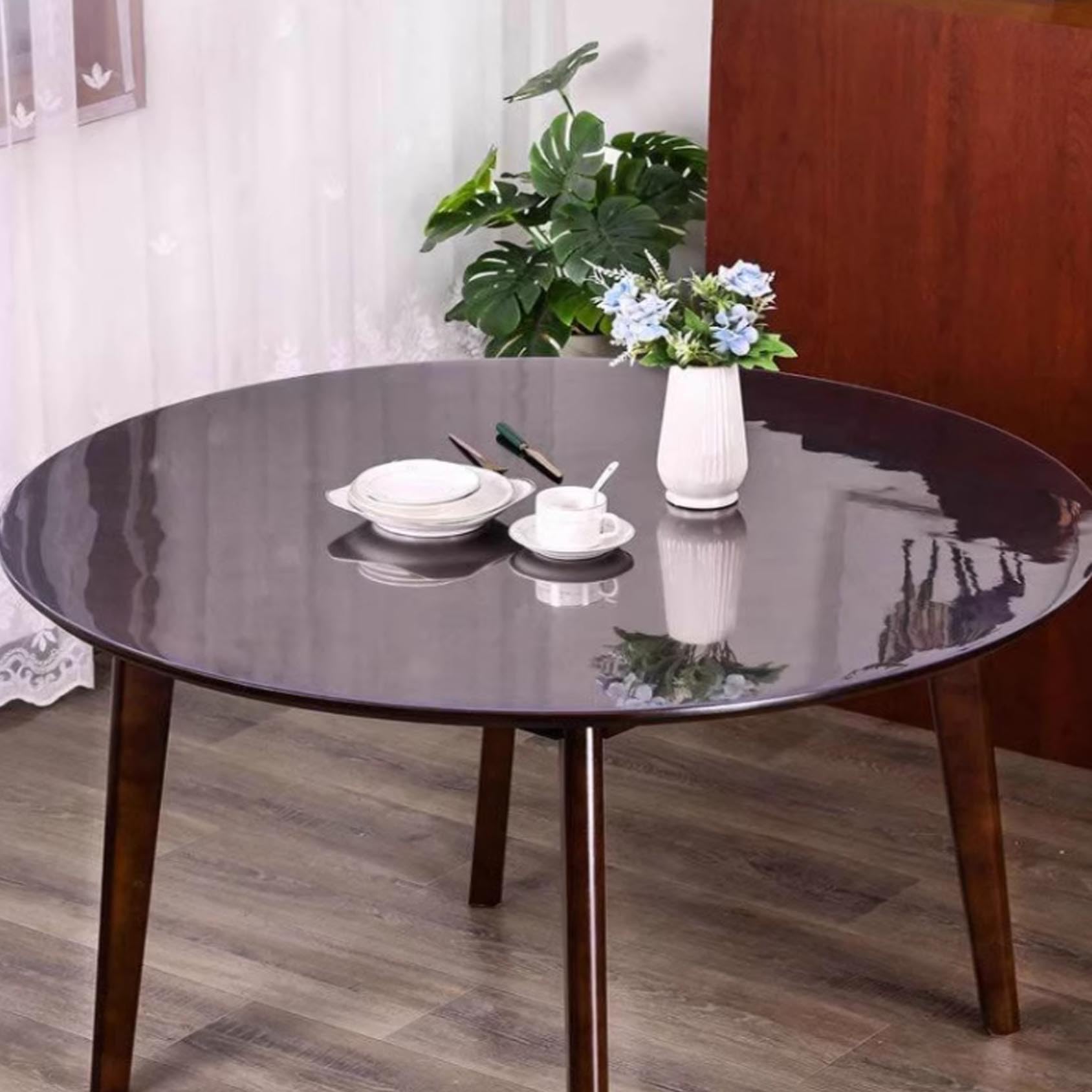 Tovaglia Rotonda in PVC Trasparente 2,0 mm di spessore, pellicola protettiva morbida impermeabile e antigraffio per Tavolo da Pranzo, Scrivania e Tavolino da Caffè
