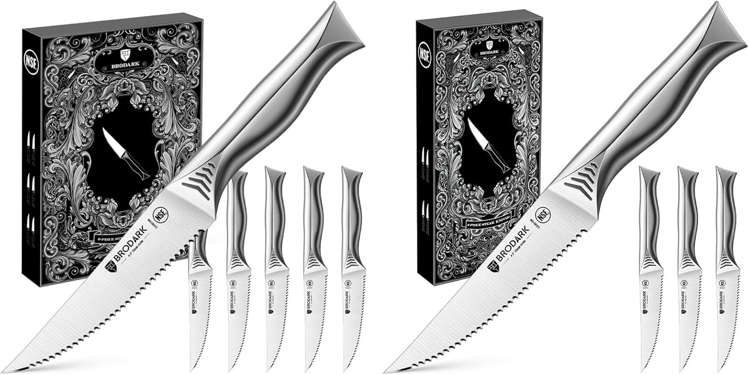 BRODARK Steak Knives Set of 6 + Steak Knives Set of 4 (Shark Series)