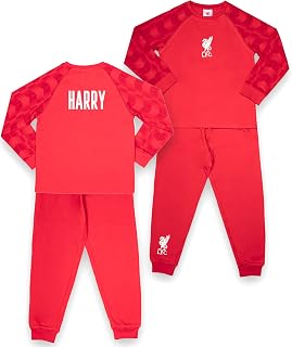 Personalised Pyjamas for Kids- Red Long Sleeve Pyjamas With Liverpool Logo - 100% Cotton Sleepwear - Official Merchandise