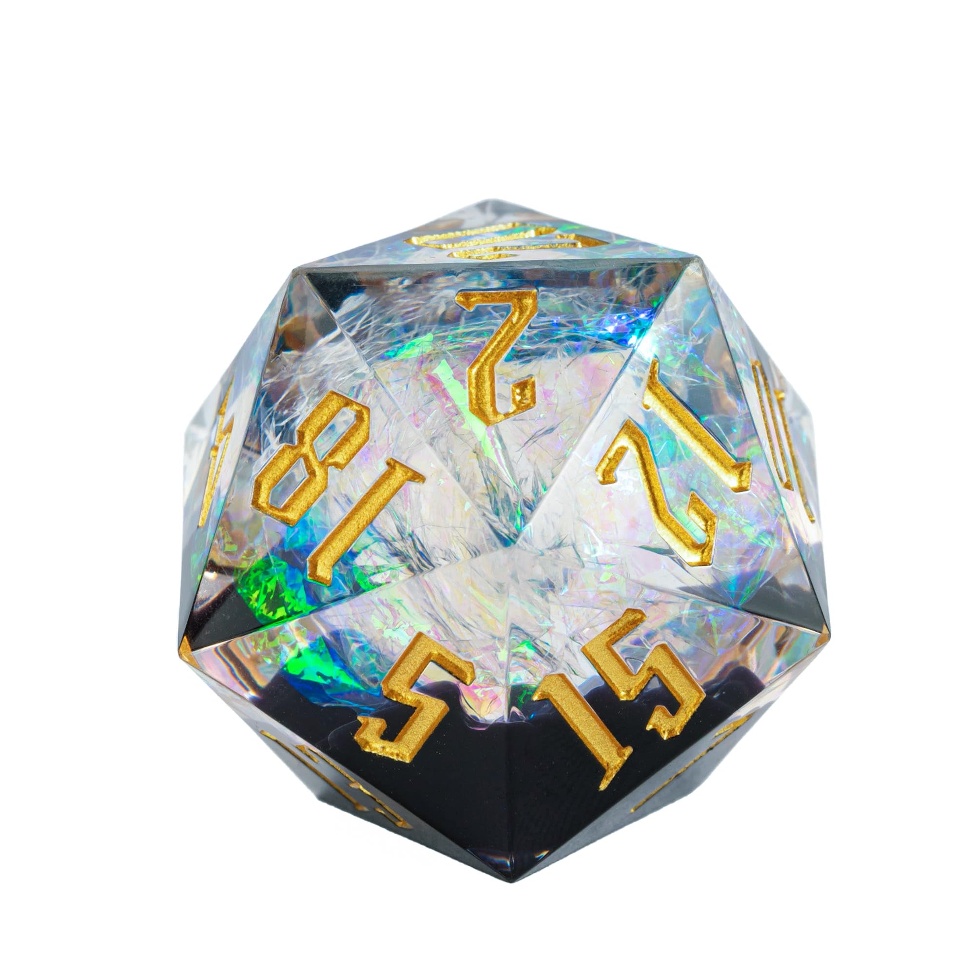 Cusdie Dadi D20 DND da 33 mm, con bordi affilati e inclusioni in lamina glitterata, dadi singoli da 20 lati, per giochi di ruolo come regalo per giochi di ruolo come dungeons e draghi (nero