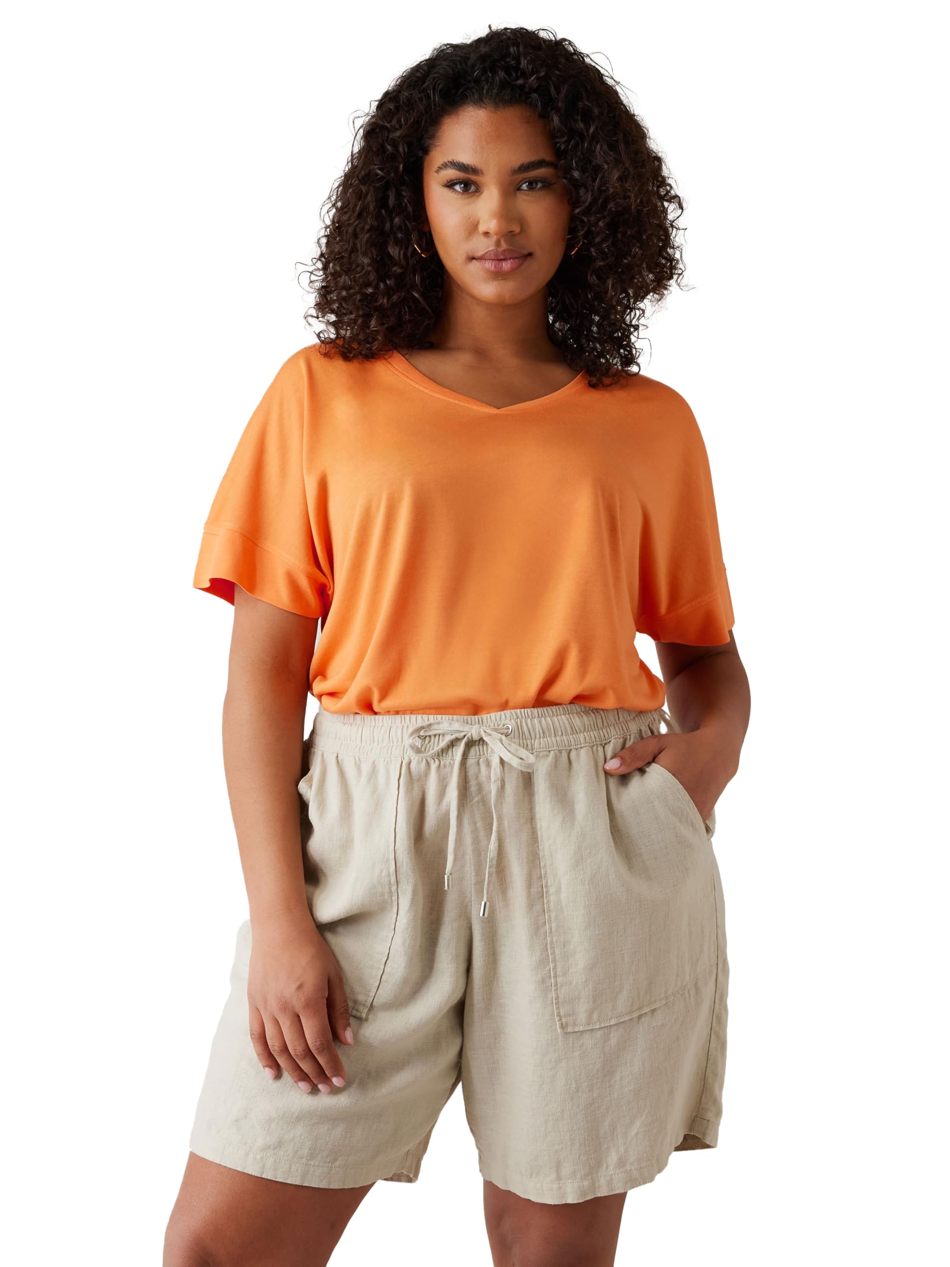 Evans Women's Orange Curve V-Neck Modal Rich T-Shirt - Plus Size Curve