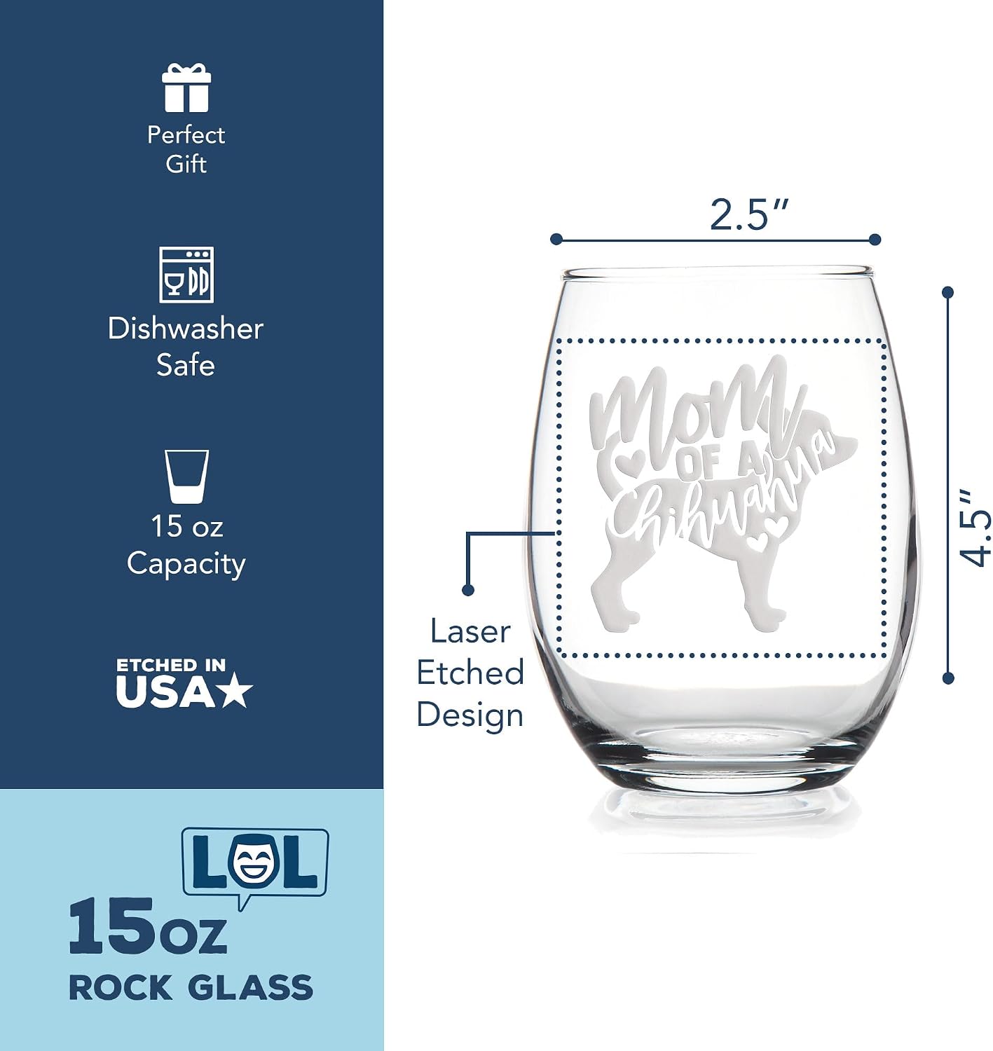 Mom of a Chihuahua Stemless Wine Glass - Gift for Dog Moms and Chihuahua Lovers - 2 Glasses
