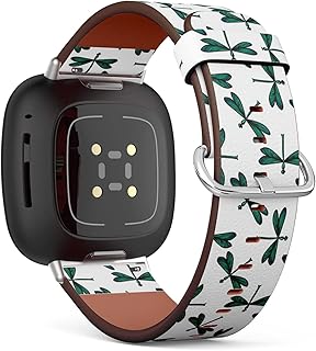 CJBROES Replacement Leather Watch Band, Compatible with Fitbit Versa 3 and Fitbit Sense of Wristband Bracelet Accessory - Dragonfly Cute Cartoon