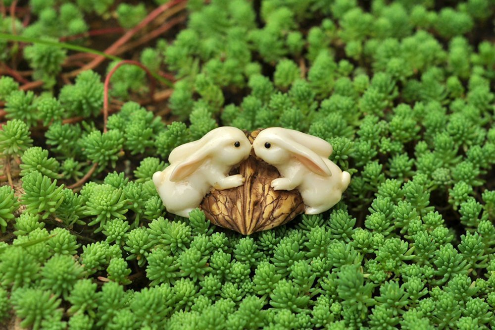 Enchanted Story Garden Rabbits Kissing on Walnut Outdoor Decor