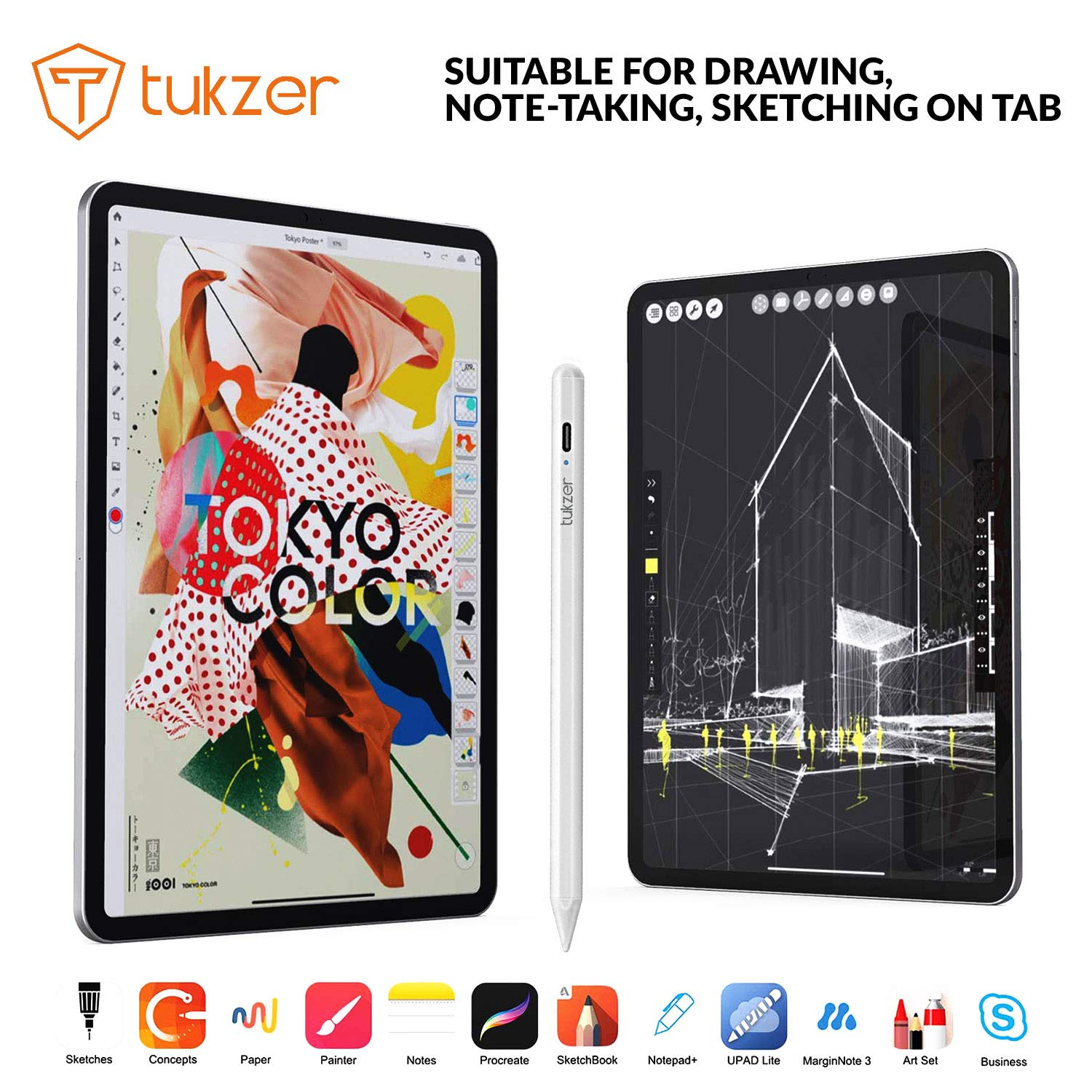 Tukzer Stylus Pen for iPad with Palm Rejection, Tilt Sensor, 2nd Gen